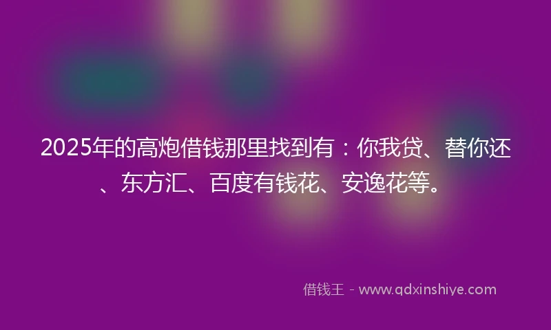 2025年的高炮借钱那里找到有：你我贷、替你还、东方汇、百度有钱花、安逸花等。