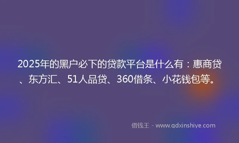 2025年的黑户必下的贷款平台是什么有：惠商贷、东方汇、51人品贷、360借条、小花钱包等。