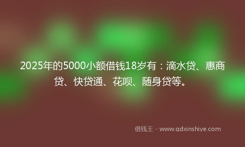 2025年的5000小额借钱18岁有：滴水贷、惠商贷、快贷通、花呗、随身贷等。
