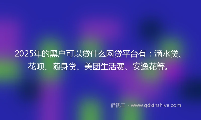 2025年的黑户可以贷什么网贷平台有：滴水贷、花呗、随身贷、美团生活费、安逸花等。