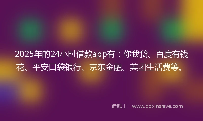 2025年的24小时借款app有：你我贷、百度有钱花、平安口袋银行、京东金融、美团生活费等。