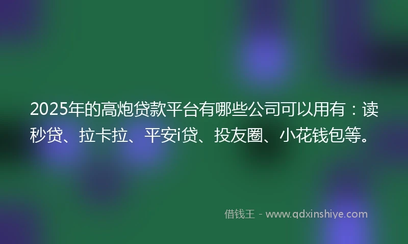 2025年的高炮贷款平台有哪些公司可以用有：读秒贷、拉卡拉、平安i贷、投友圈、小花钱包等。