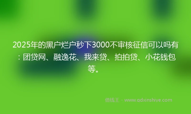 2025年的黑户烂户秒下3000不审核征信可以吗有：团贷网、融逸花、我来贷、拍拍贷、小花钱包等。