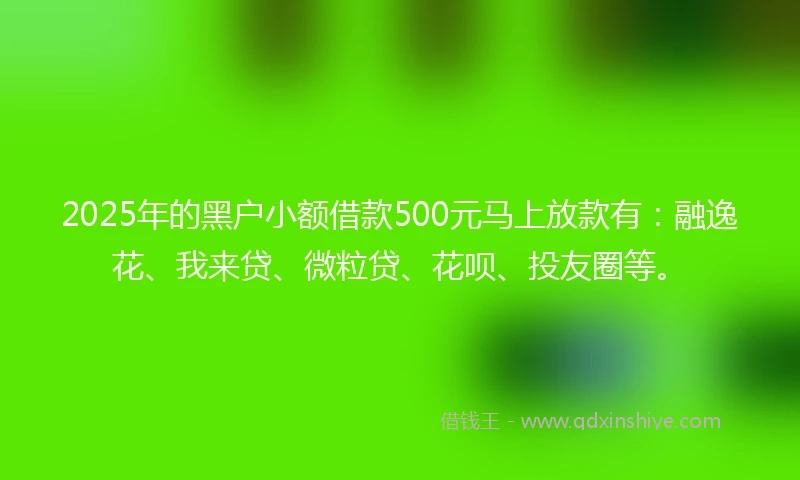 2025年的黑户小额借款500元马上放款有：融逸花、我来贷、微粒贷、花呗、投友圈等。