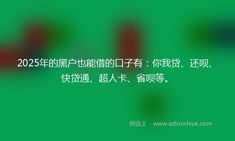 2025年的黑户也能借的口子有：你我贷、还呗、快贷通、超人卡、省呗等。