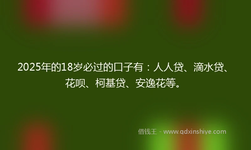2025年的18岁必过的口子有：人人贷、滴水贷、花呗、柯基贷、安逸花等。
