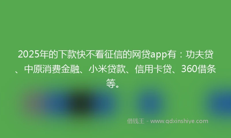 2025年的下款快不看征信的网贷app有：功夫贷、中原消费金融、小米贷款、信用卡贷、360借条等。