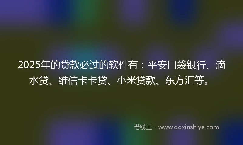 2025年的贷款必过的软件有：平安口袋银行、滴水贷、维信卡卡贷、小米贷款、东方汇等。