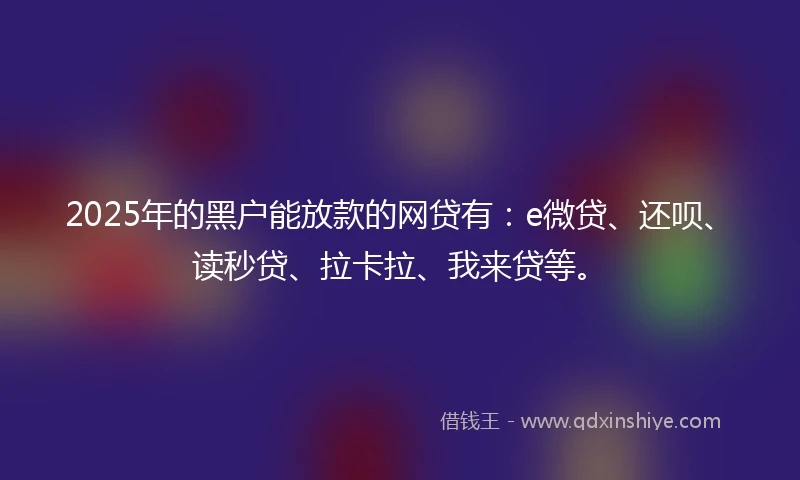 2025年的黑户能放款的网贷有：e微贷、还呗、读秒贷、拉卡拉、我来贷等。