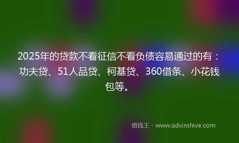 2025年的贷款不看征信不看负债容易通过的有:功夫贷、51人品贷、柯基贷、360借条、小花钱包等。