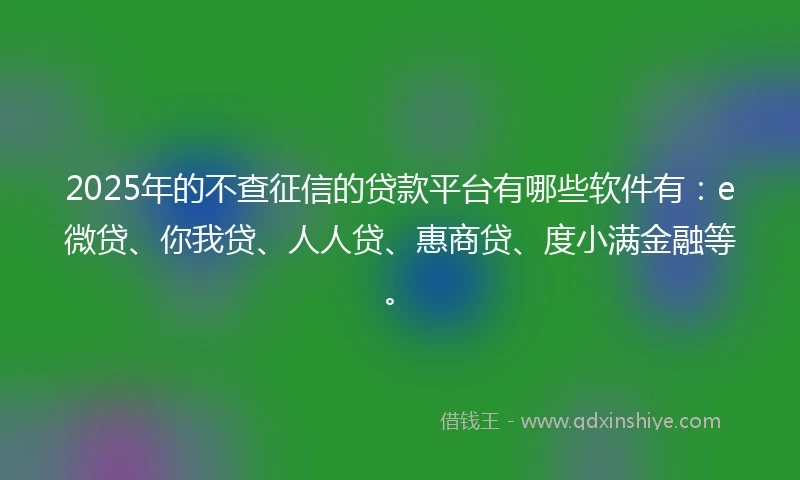 2025年的不查征信的贷款平台有哪些软件有：e微贷、你我贷、人人贷、惠商贷、度小满金融等。