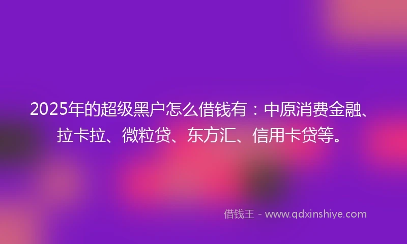 2025年的超级黑户怎么借钱有：中原消费金融、拉卡拉、微粒贷、东方汇、信用卡贷等。