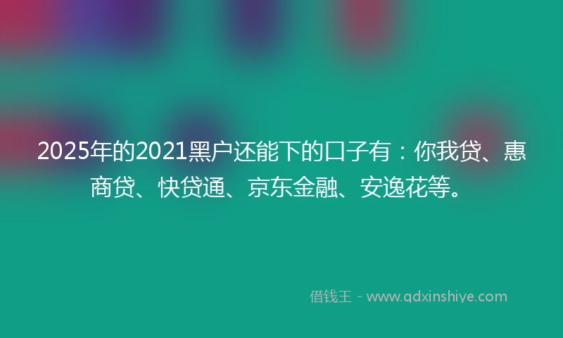 2025年的2021黑户还能下的口子有：你我贷、惠商贷、快贷通、京东金融、安逸花等。