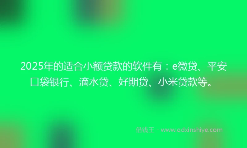 2025年的适合小额贷款的软件有：e微贷、平安口袋银行、滴水贷、好期贷、小米贷款等。