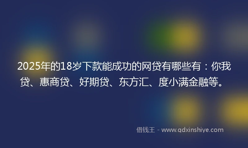 2025年的18岁下款能成功的网贷有哪些有：你我贷、惠商贷、好期贷、东方汇、度小满金融等。