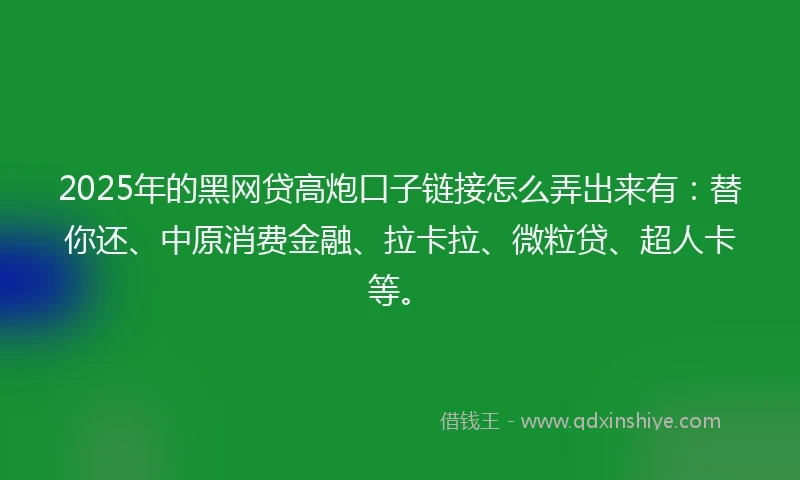 2025年的黑网贷高炮口子链接怎么弄出来有：替你还、中原消费金融、拉卡拉、微粒贷、超人卡等。