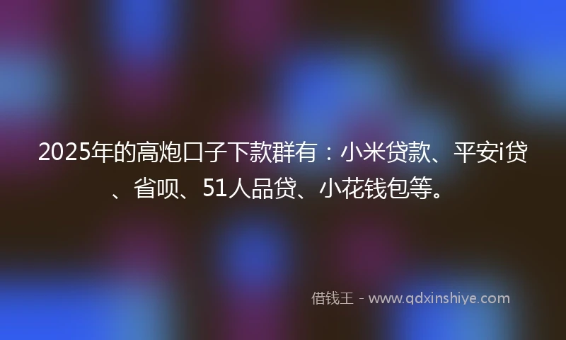 2025年的高炮口子下款群有：小米贷款、平安i贷、省呗、51人品贷、小花钱包等。