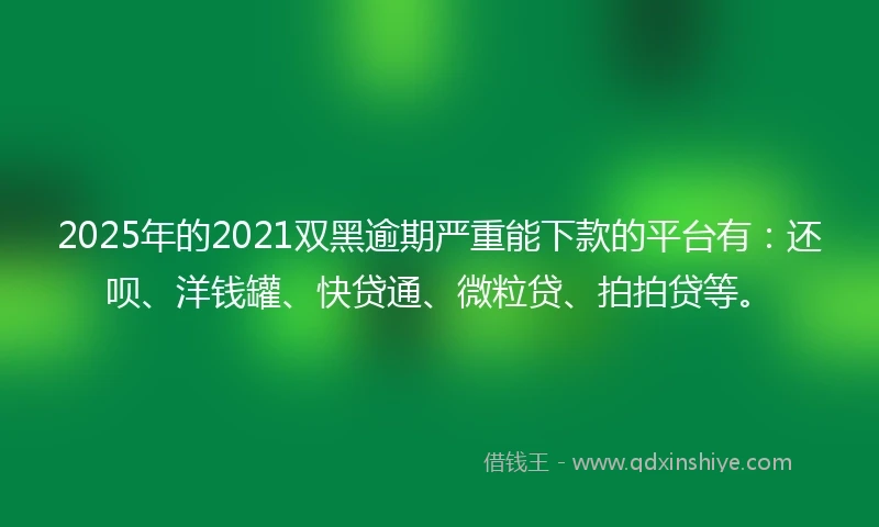 2025年的2021双黑逾期严重能下款的平台有：还呗、洋钱罐、快贷通、微粒贷、拍拍贷等。