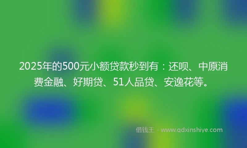 2025年的500元小额贷款秒到有：还呗、中原消费金融、好期贷、51人品贷、安逸花等。