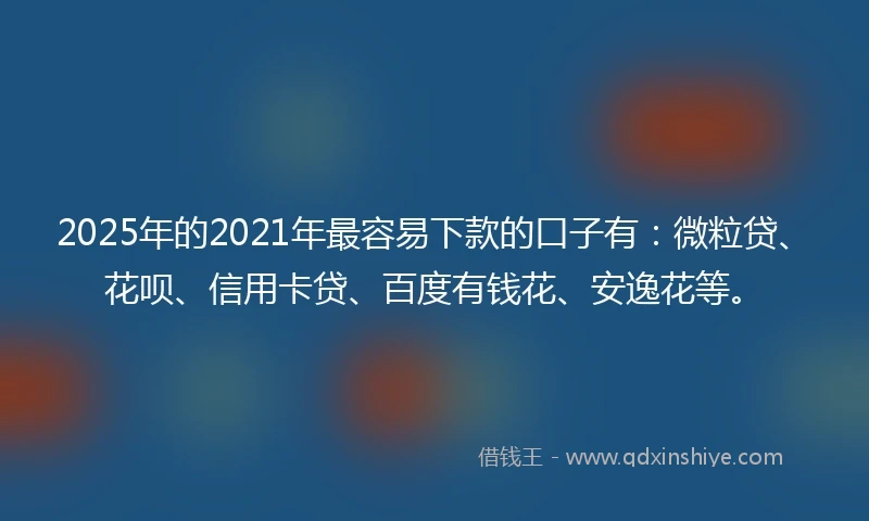 2025年的2021年最容易下款的口子有：微粒贷、花呗、信用卡贷、百度有钱花、安逸花等。