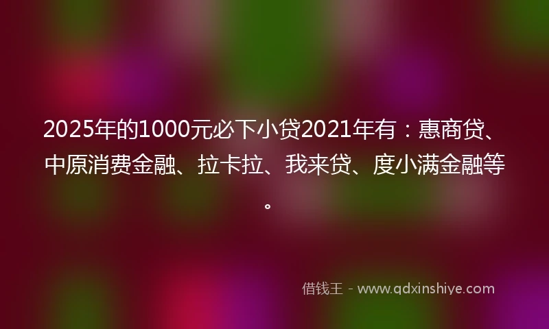 2025年的1000元必下小贷2021年有：惠商贷、中原消费金融、拉卡拉、我来贷、度小满金融等。