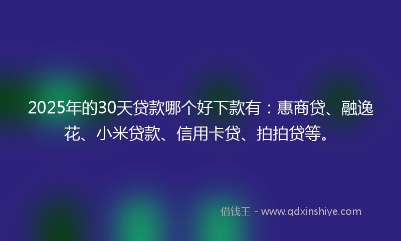 2025年的30天贷款哪个好下款有：惠商贷、融逸花、小米贷款、信用卡贷、拍拍贷等。