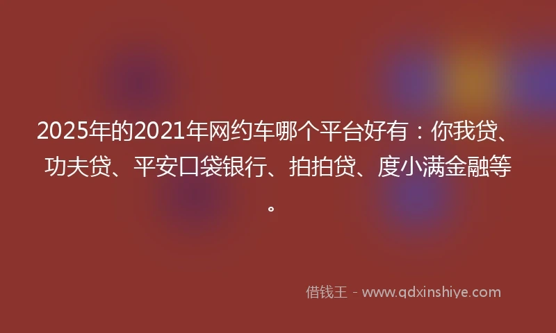 2025年的2021年网约车哪个平台好有：你我贷、功夫贷、平安口袋银行、拍拍贷、度小满金融等。