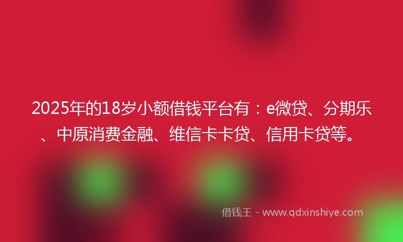 2025年的18岁小额借钱平台有：e微贷、分期乐、中原消费金融、维信卡卡贷、信用卡贷等。