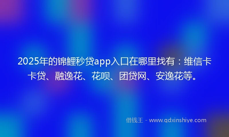 2025年的锦鲤秒贷app入口在哪里找有：维信卡卡贷、融逸花、花呗、团贷网、安逸花等。