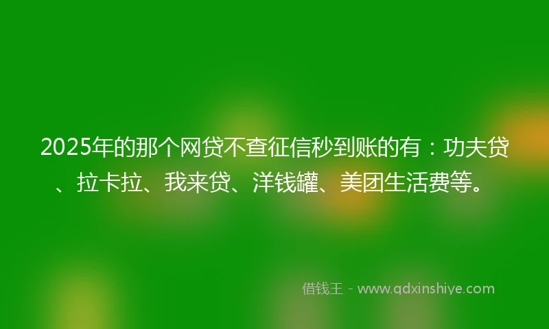 2025年的那个网贷不查征信秒到账的有：功夫贷、拉卡拉、我来贷、洋钱罐、美团生活费等。