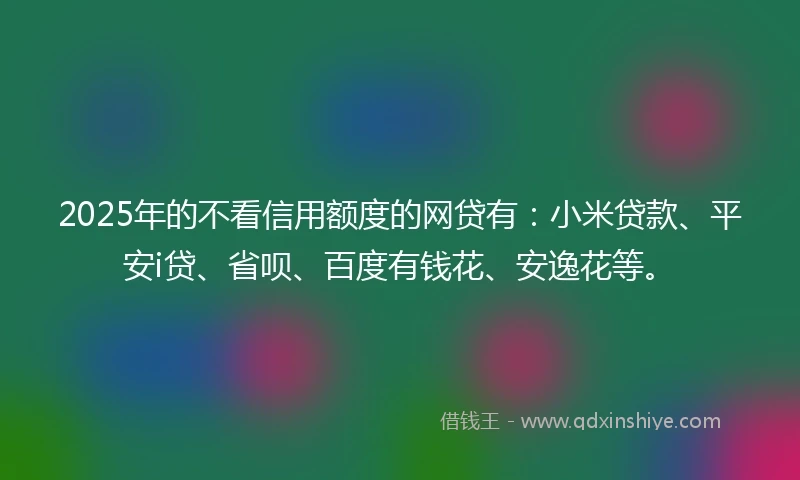 2025年的不看信用额度的网贷有：小米贷款、平安i贷、省呗、百度有钱花、安逸花等。