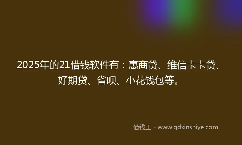 2025年的21借钱软件有：惠商贷、维信卡卡贷、好期贷、省呗、小花钱包等。