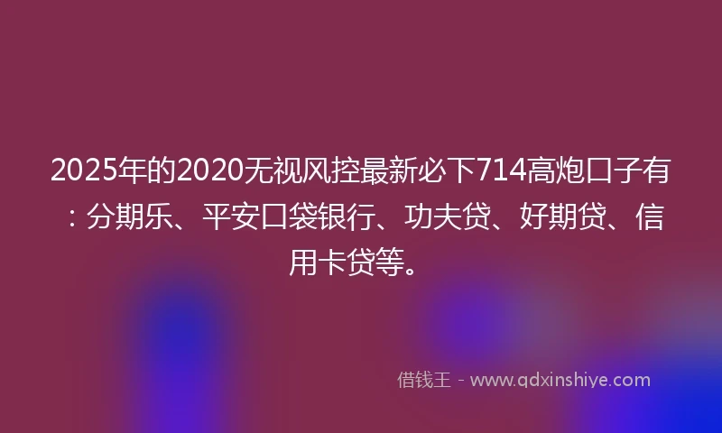 2025年的2020无视风控最新必下714高炮口子有：分期乐、平安口袋银行、功夫贷、好期贷、信用卡贷等。