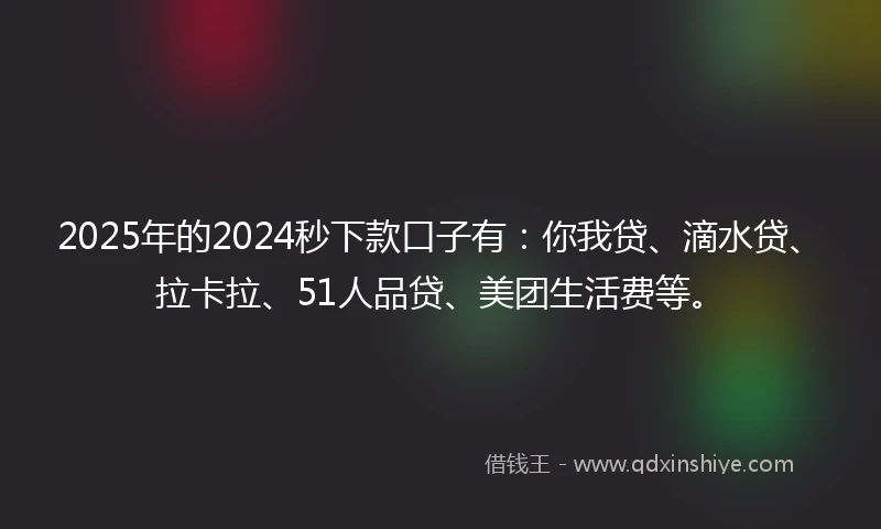 2025年的2024秒下款口子有：你我贷、滴水贷、拉卡拉、51人品贷、美团生活费等。