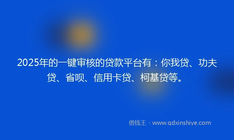 2025年的一键审核的贷款平台有：你我贷、功夫贷、省呗、信用卡贷、柯基贷等。