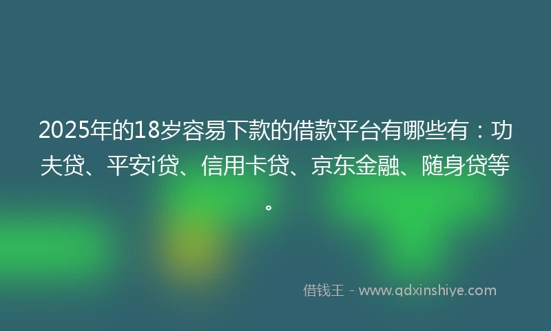 2025年的18岁容易下款的借款平台有哪些有：功夫贷、平安i贷、信用卡贷、京东金融、随身贷等。