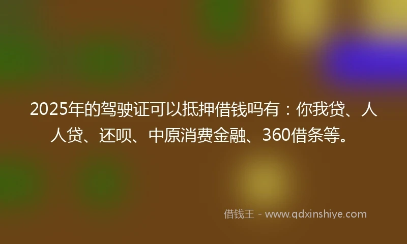 2025年的驾驶证可以抵押借钱吗有：你我贷、人人贷、还呗、中原消费金融、360借条等。