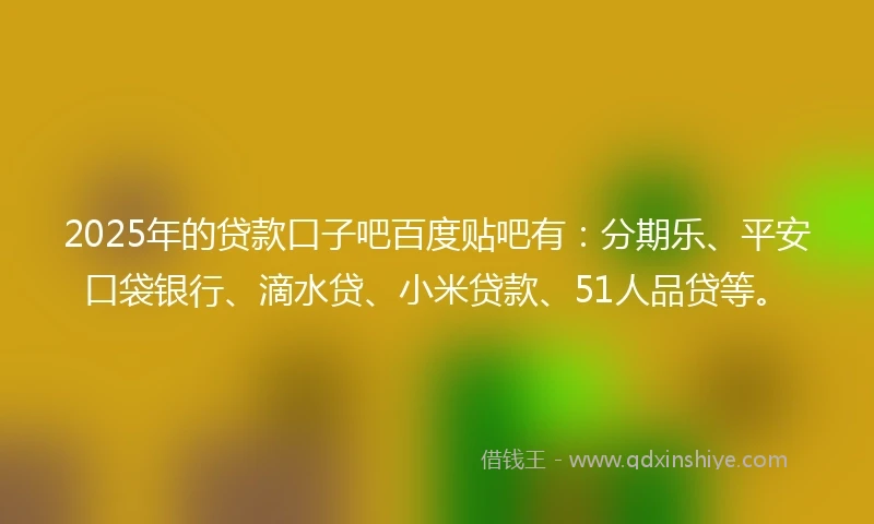 2025年的贷款口子吧百度贴吧有：分期乐、平安口袋银行、滴水贷、小米贷款、51人品贷等。