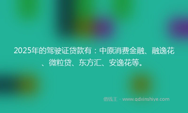 2025年的驾驶证贷款有：中原消费金融、融逸花、微粒贷、东方汇、安逸花等。