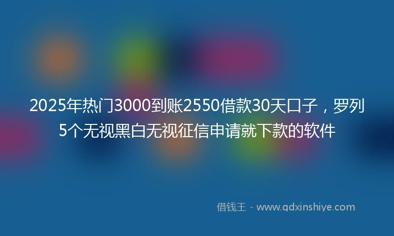 2025年热门3000到账2550借款30天口子，罗列5个无视黑白无视征信申请就下款的软件