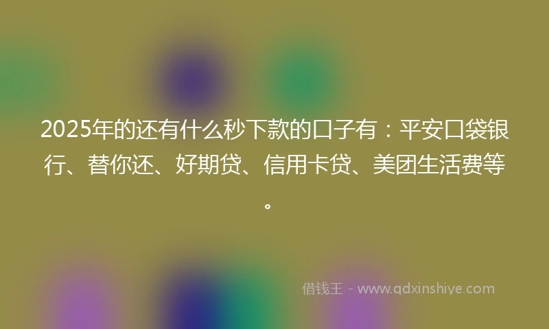 2025年的还有什么秒下款的口子有：平安口袋银行、替你还、好期贷、信用卡贷、美团生活费等。
