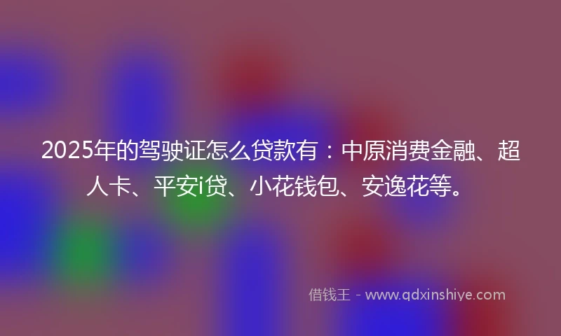 2025年的驾驶证怎么贷款有：中原消费金融、超人卡、平安i贷、小花钱包、安逸花等。