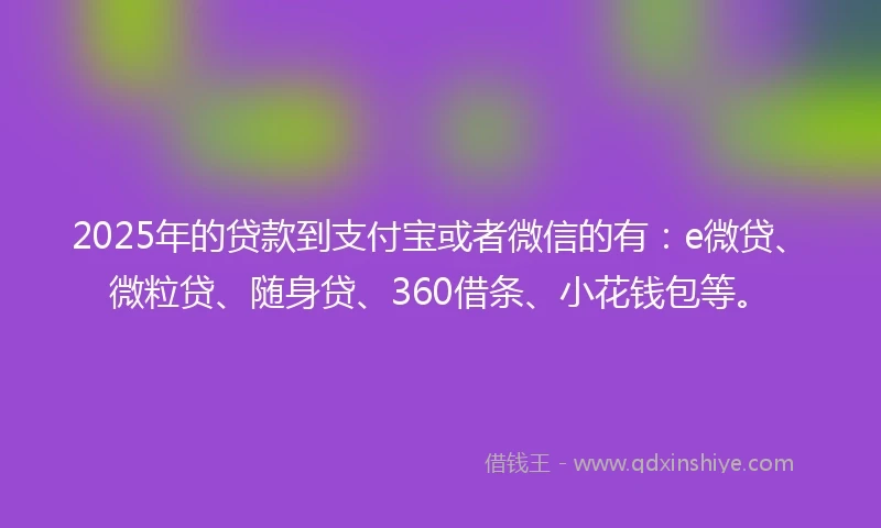 2025年的贷款到支付宝或者微信的有：e微贷、微粒贷、随身贷、360借条、小花钱包等。