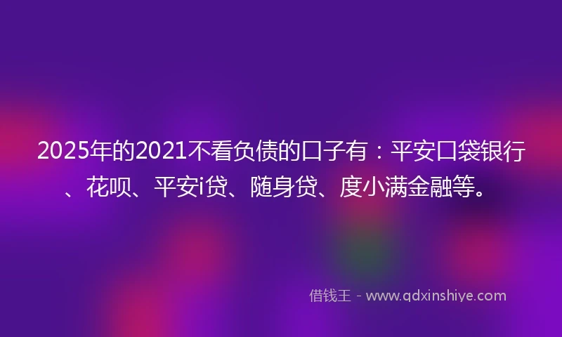 2025年的2021不看负债的口子有：平安口袋银行、花呗、平安i贷、随身贷、度小满金融等。