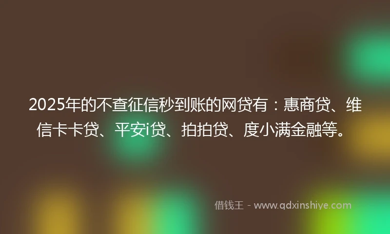 2025年的不查征信秒到账的网贷有：惠商贷、维信卡卡贷、平安i贷、拍拍贷、度小满金融等。