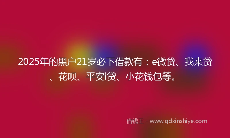 2025年的黑户21岁必下借款有：e微贷、我来贷、花呗、平安i贷、小花钱包等。