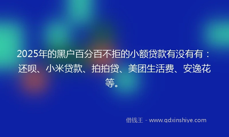 2025年的黑户百分百不拒的小额贷款有没有有：还呗、小米贷款、拍拍贷、美团生活费、安逸花等。