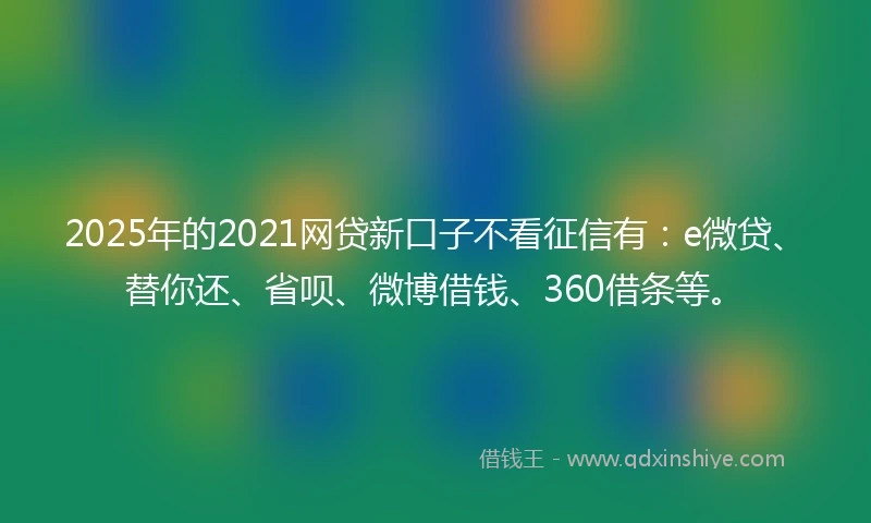 2025年的2021网贷新口子不看征信有：e微贷、替你还、省呗、微博借钱、360借条等。