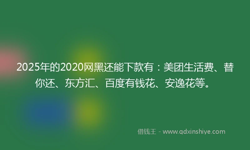2025年的2020网黑还能下款有：美团生活费、替你还、东方汇、百度有钱花、安逸花等。