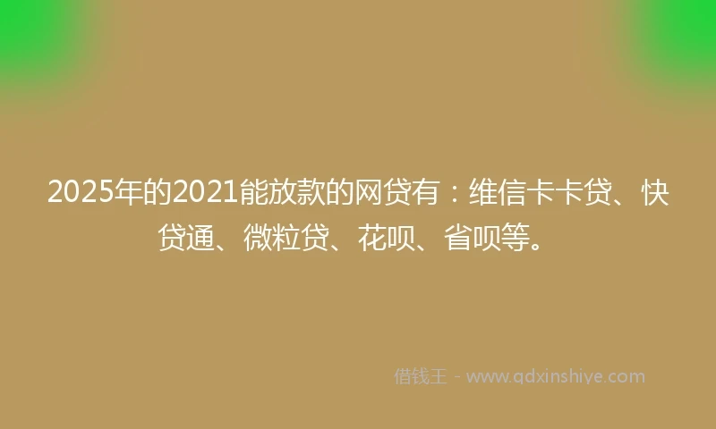 2025年的2021能放款的网贷有：维信卡卡贷、快贷通、微粒贷、花呗、省呗等。